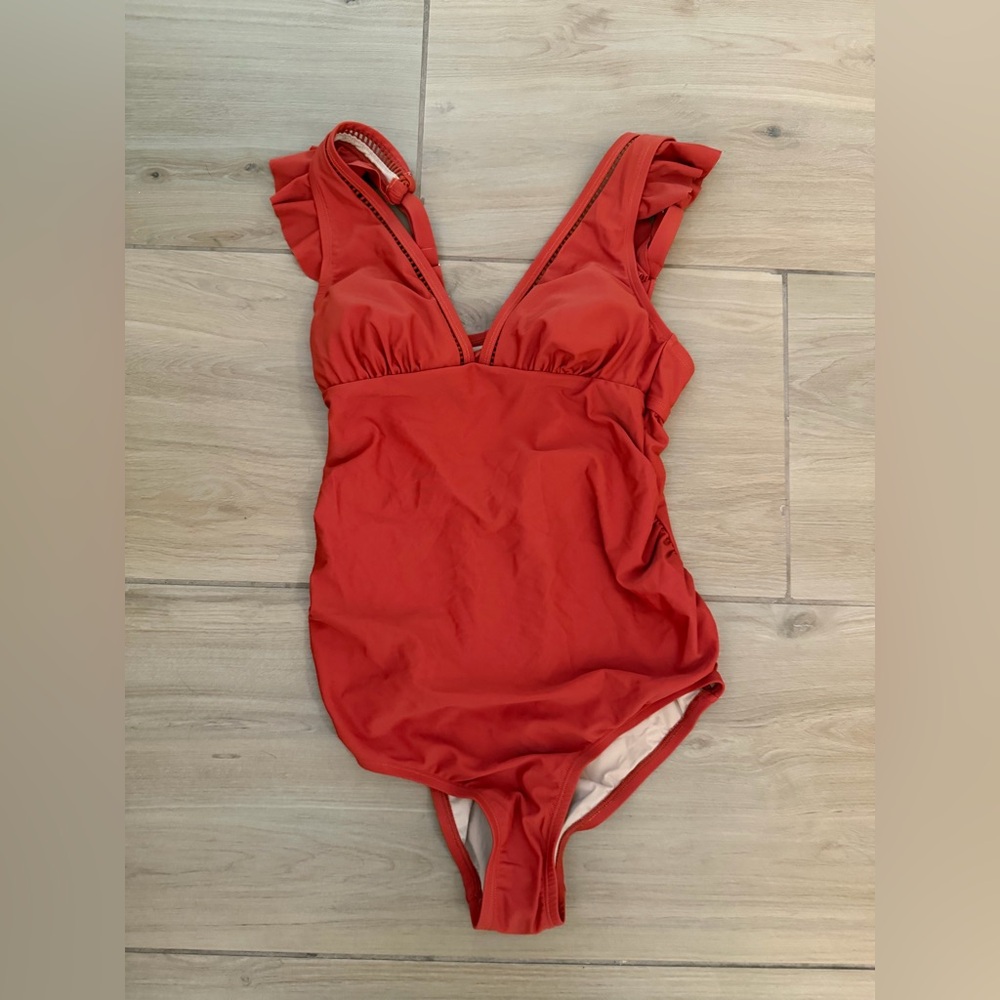 NEW CUPSHE Maternity Swimsuit One Piece Pregnancy Swimwear Ruched Adjustable S